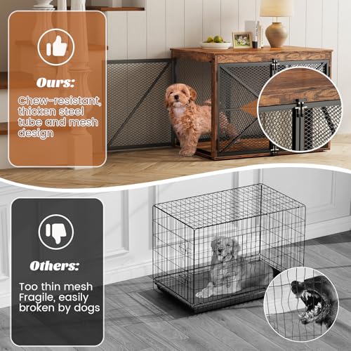 VOPEAK 31" Dog Crate Furniture, Chew Resistant Kennel for Small Medium Dogs Puppy, Heavy Duty Dog Crate Kennel Indoor, Wooden End Table for Bedroom Living Room, Farmhouse - Image 4