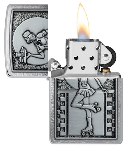 Image of Zippo Roller Waitress Emblem Brushed Chrome,Windproof Pocket Lighter, Refillable, (BIS Certified)