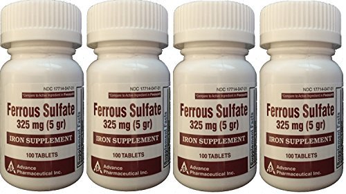 Ferrous Sulfate Iron Supplement 325 Mg (5Gr) Generic For Feosol Red Tablets 100 Tablets Per Bottle 4 Pack Total 400 Tablets #TOP6