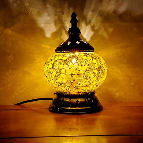 Lampe de table en mosaïque exotique turque avec verre décoratif de style marocain fait à la main Ombre de lampe rétro avec lumières de bureau décoratives USB