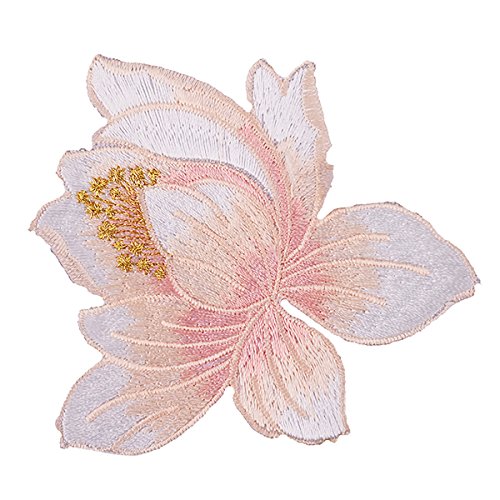 Weiye Patchs thermocollants en forme de fleur de lotus - Belle fleur de rose - 1 pièce - Applique brodée pour bricolage de vêtements (8,5 x 8,5 cm)