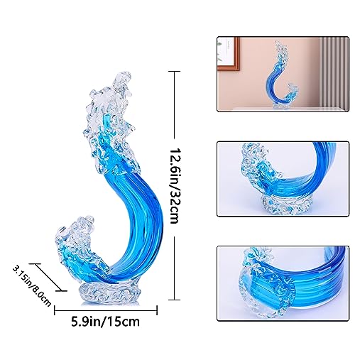 Escultura de Ola de Vidrio Azul para Decoración Hogar miniatura 2