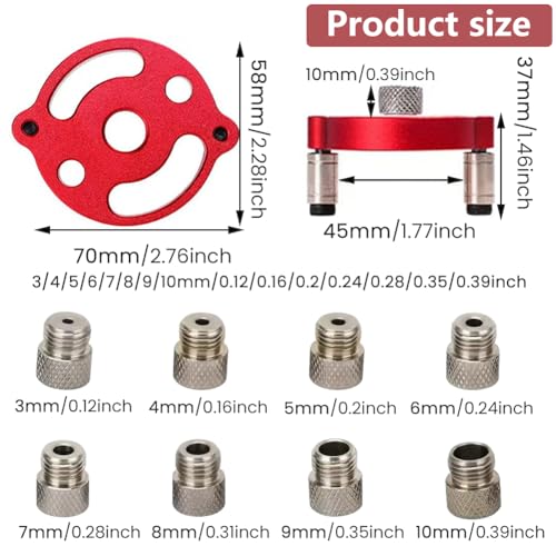 Drill Guide Locator, Vertical Self Centering Dowel Jig Kit 3/4/5/6/7/8/9/10mm Drill Bushings, Woodworking Straight Hole Puncher Dowel Jig Positioner Locator Hand Dril-l Tool(COLOR:Red)