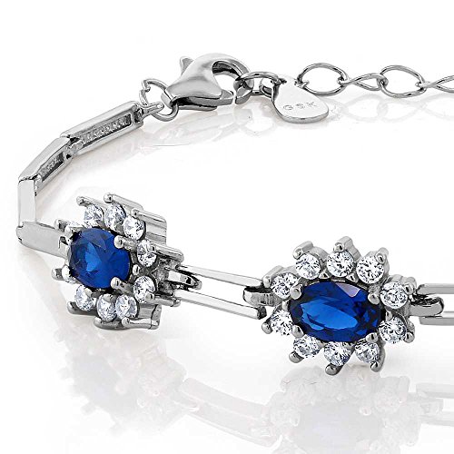 Gem Stone King 2.36 Cttw Simulated Sapphire Tennis Bracelet For Women | 925 Sterling Silver | 7 Inch with 1 Inch Extender | Fine Jewelry Gifts for Her Mom Women Wife3
