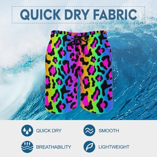 Rainbow Leopard Bright Print Mens Swim Trunks, Quick Dry Swim Shorts with Mesh Lining Swimwear Bathing Suits3