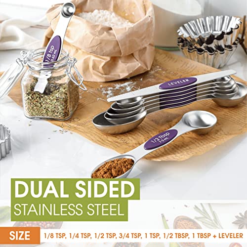 Image of Spring Chef Stainless Steel Magnetic Measuring Spoons Set of 8, Purple