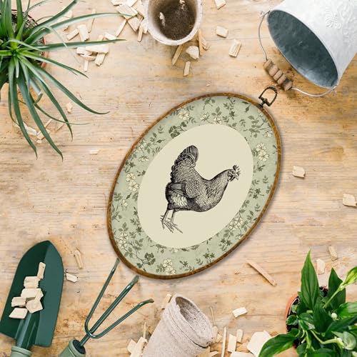 Hiuwevt Vintage Floral Chicken Oval Wall Art Decor, Cottagecore Rooster Framed Canvas Prints, Farmhouse Farm Animal Oval Wall Hanging Decor for Home Bedroom Living Room Decorations, 8.6x11.4 Inches by Hiuwevt - Used condition - Image 6