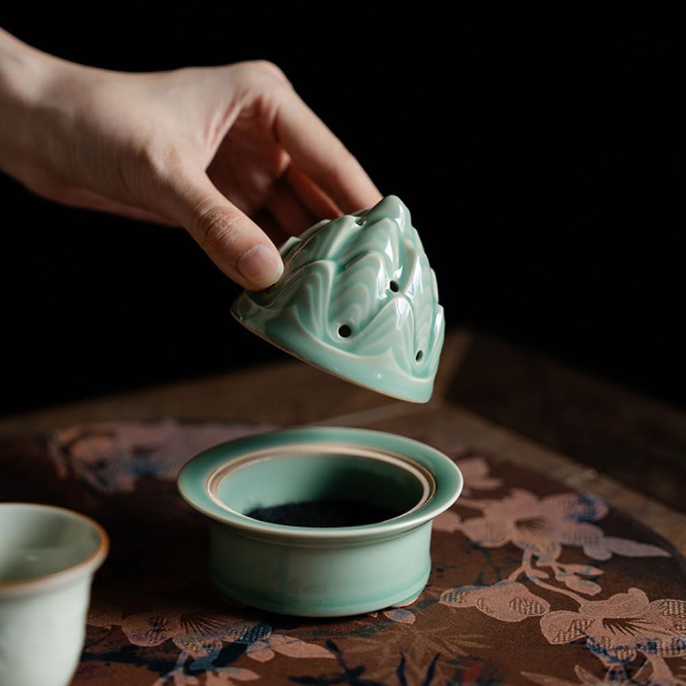 Símbolo de montaña de cerámica Soporte de Incienso Tazón ardiente de Manchas Hechas a Mano Quemador de Boshan Chino para Feng Shui & Meditation, decoración de la habitación,A