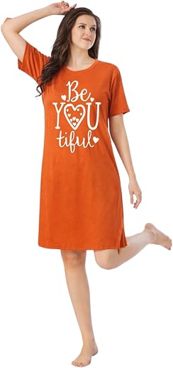 MALAQ Women's Long Hoyseri T-Shirt - Printed Round Neck Half Sleeve Nighty Style Top with One Side Pockets | Ultra-Soft & ...