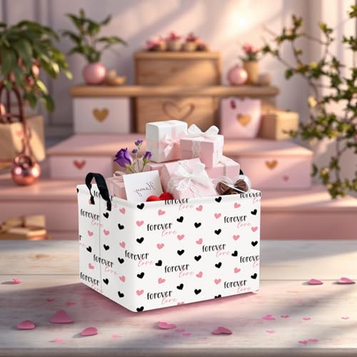 Image of Cute Heart Valentine's Day Basket Gifts Empty Storage Basket for Kid and Baby Room Decor (Love for Ever Black Pink Heart)
