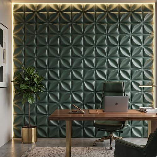 Image of Kayra Decor 3D PVC Wall Panels for Bedroom Bloom Design, Olive Green Color 19.7 inch x 19.7 inch (Pack of 18) - Covers 48.51 Sq. Ft.