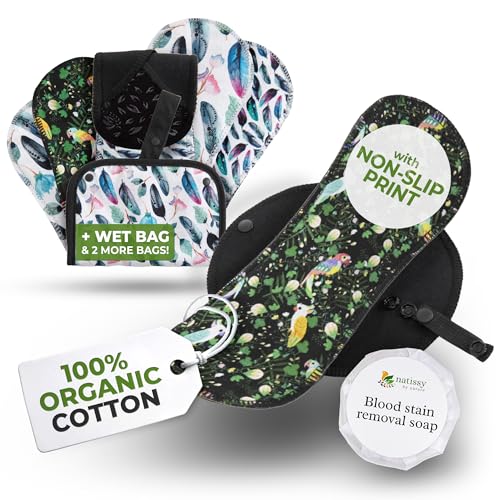 Image of Non-Slip Organic Cotton Reusable Menstrual Pads for Teens, 6 Pack (S+M)
