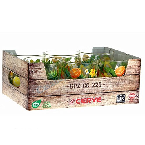 Set da 6 Bicchiere acqua Cerve 22cl con decoro frutta in cassetta idea regalo