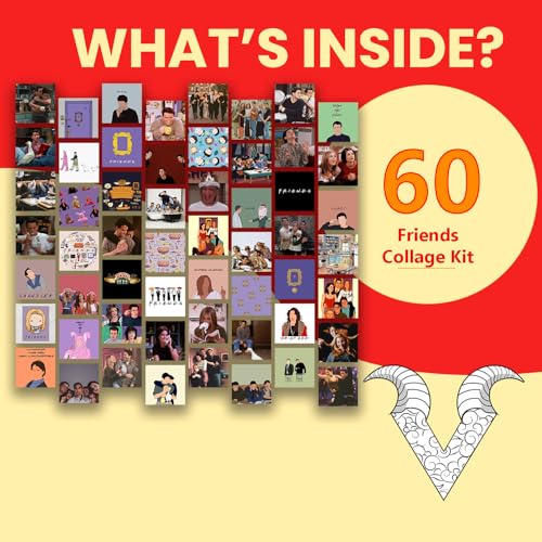 Image of VEENSHI Pack of 54 Friends Vintage Wall Collage Kit Friends TV Show Wall Room Decor Photo Collage Kit Vintage 90s Friends Photos Ross