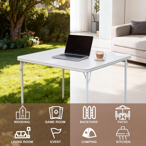 Table pliante carrée blanche compacte 80x80 cm pour 4 personnes