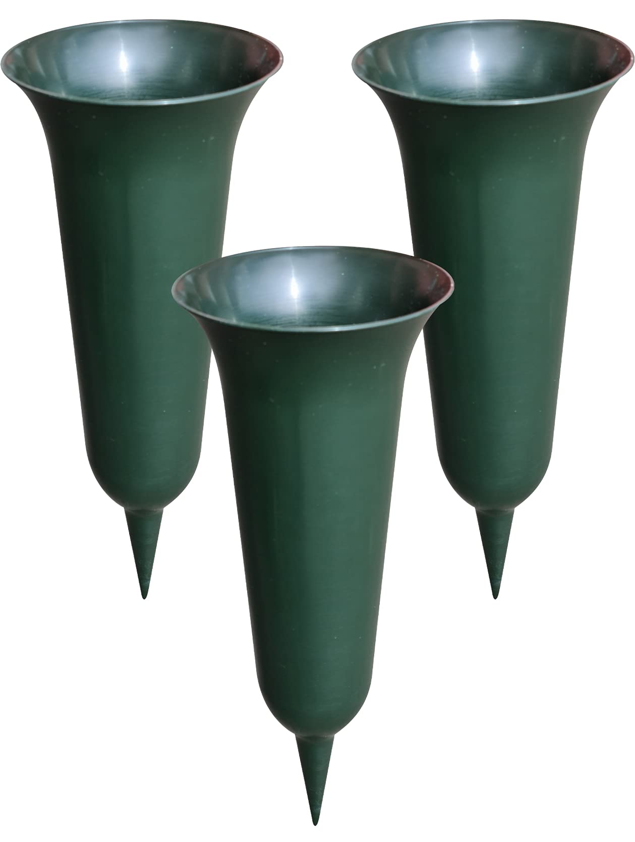 Set 3 Vasi Per Tomba Con Puntale – Plastica Resistente Alle Intemperie, 35 Cm, Verde Scuro - 2