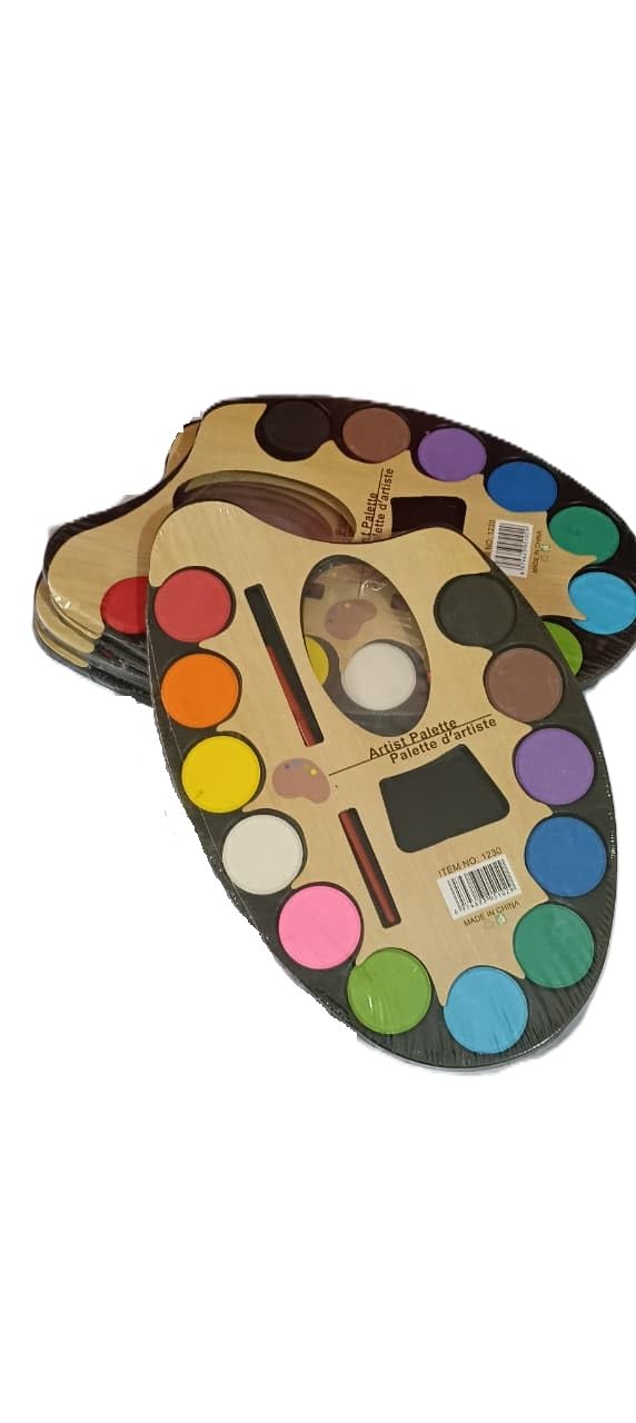 - Artist Palette Water Color Set (Buy 1 Get 1 Free) | Wooden Paint Palette with 12 Multicolor Water Colors & Brush | Art Set for Kids & Students