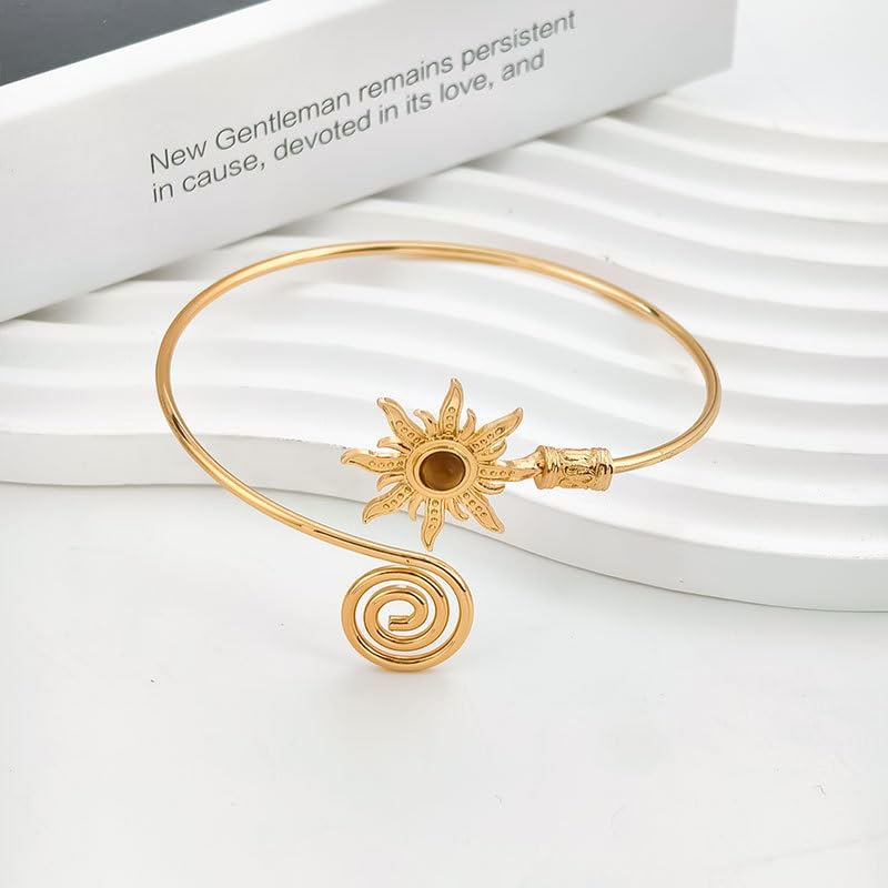 Gold Silver Sun Arm Cuff for Women Turquoise Yellow Stone Open Adjustable Upper Arm Bangle Coil Swirl Armlet Armband Minimalist Upper Arm Cuff Jewelry Statement Party Jewelry2