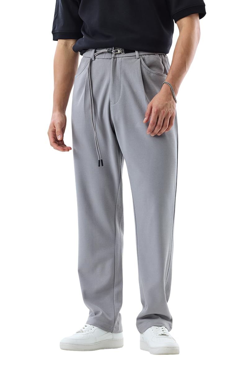 Men Casual Trousers | Relaxed Fit Wide-Leg Self-Design | Premium Polyester Blend with Medium Stretch & Smooth Finish for Summer & Versatile Wear-image-40