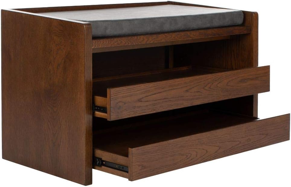 Safavieh Home Percy 31-inch Walnut and Grey Faux Leather Storage Bench : Home & Kitchen