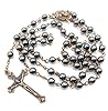 Nazareth Store unisex-adult Hematite Rosary Black Stone Beads Necklace with Jerusalem Holy Soil & Cross Antique Religious Rosaries Beads Collection, 18", Stone, No Gemstone #1