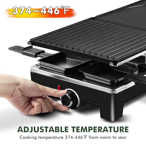 CUSIMAX Raclette Grill, Electric Grill, Reversible 2 in 1 Non-stick Grill & Griddle Plates, Portable Korean Grill with 8 Paddles & Shovels, Black New Model