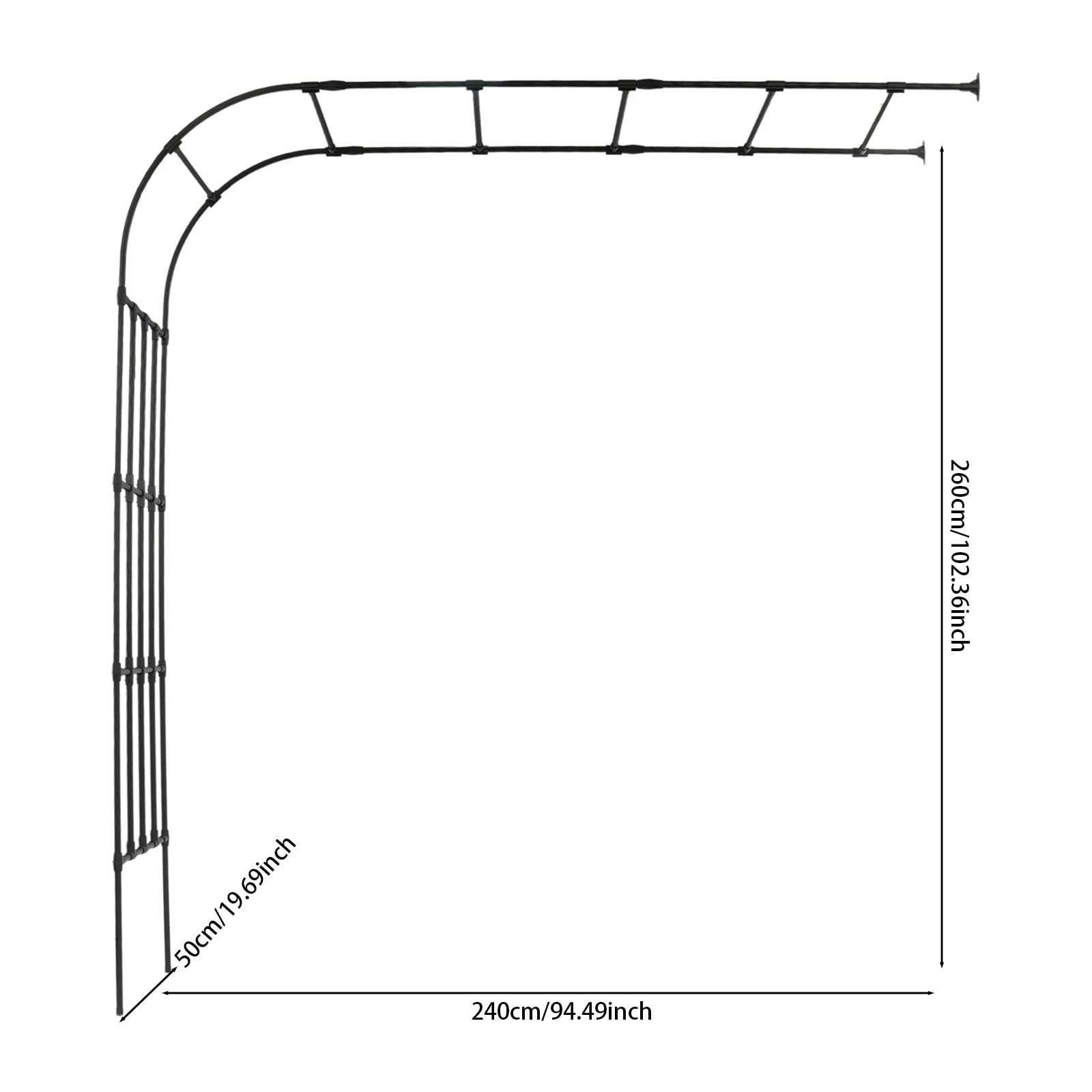 Traliccio semiarco per rose, arco da giardino in acciaio, montaggio a parete, supporto per piante, per rose rampicanti e supporto per piante, 240 x 50 x 260 cm