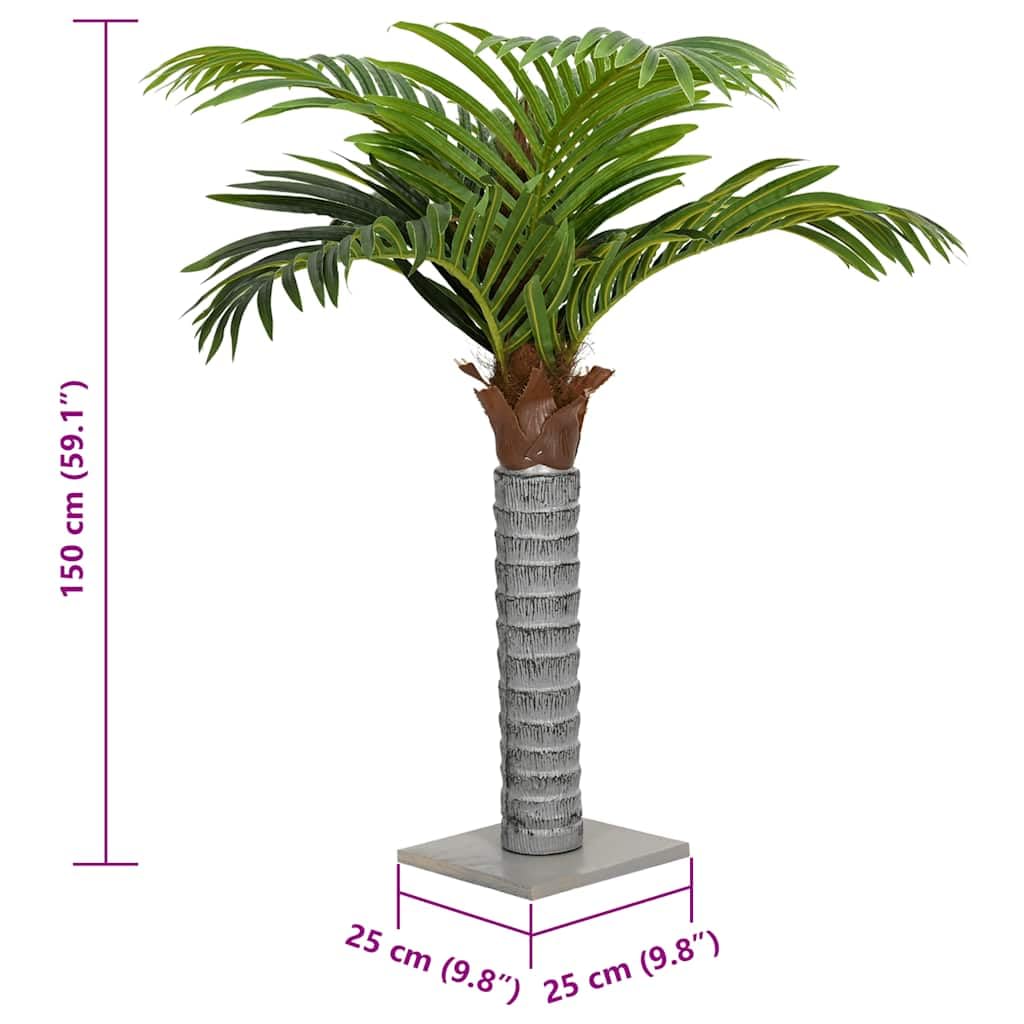 Palma artificiale, 150 cm, verde, con 12 foglie in PEVA, tronco di legno di abete, struttura stabile, ideale come decorazione per soggiorno, ufficio, balcone, giardino, look naturale