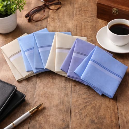 Image of Royal Mart Cotton Handkerchief for Men's - 15 In Full Face Cover | Soft, Skin-Friendly, Lightweight & Absorbent | Reusable Pocket Hanky for Daily Use (Multicolor) (Pack of 6)