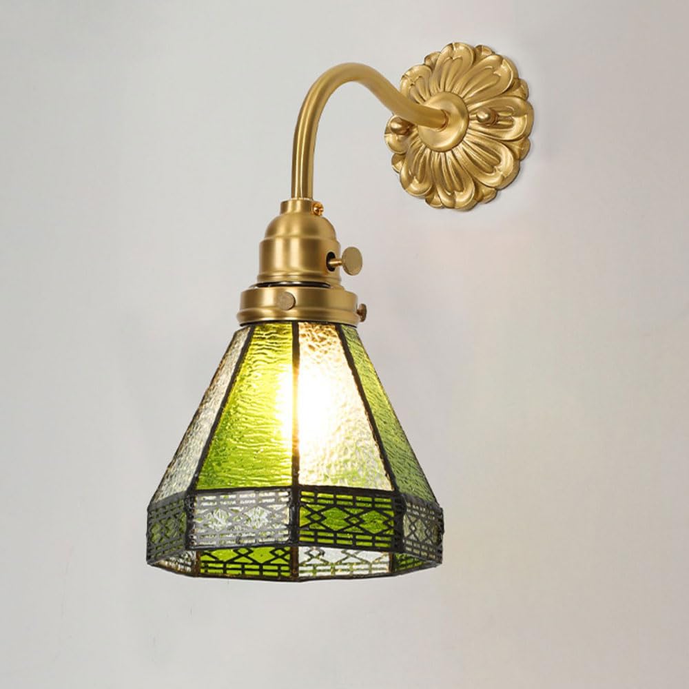 HPTHLY Wall Sconce Colorful Glass Wall Light Fixtures Vintage Polish Brass Wall Lamp With Rotary Switch, Retro Antique Copper Wall Sconces For Restaurant Ha(E)