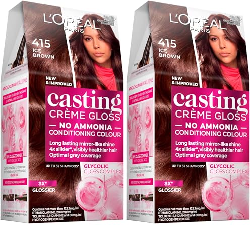 L'Oreal Paris Casting Crème Gloss Semi-Permanent Hair Colour - 415 Iced Brown (Ammonia Free) (Pack of 2)