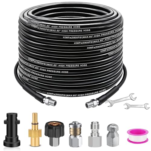 Geichan 30M/100FT High Pressure Drain Hose, Sewer Jetter Kit Pressure Washer Drain Pipe Hose Cleaning Kit Come with Adapters for Karcher K2-K7 Series,Bosch,LAVOR Household Use Pressure Washer