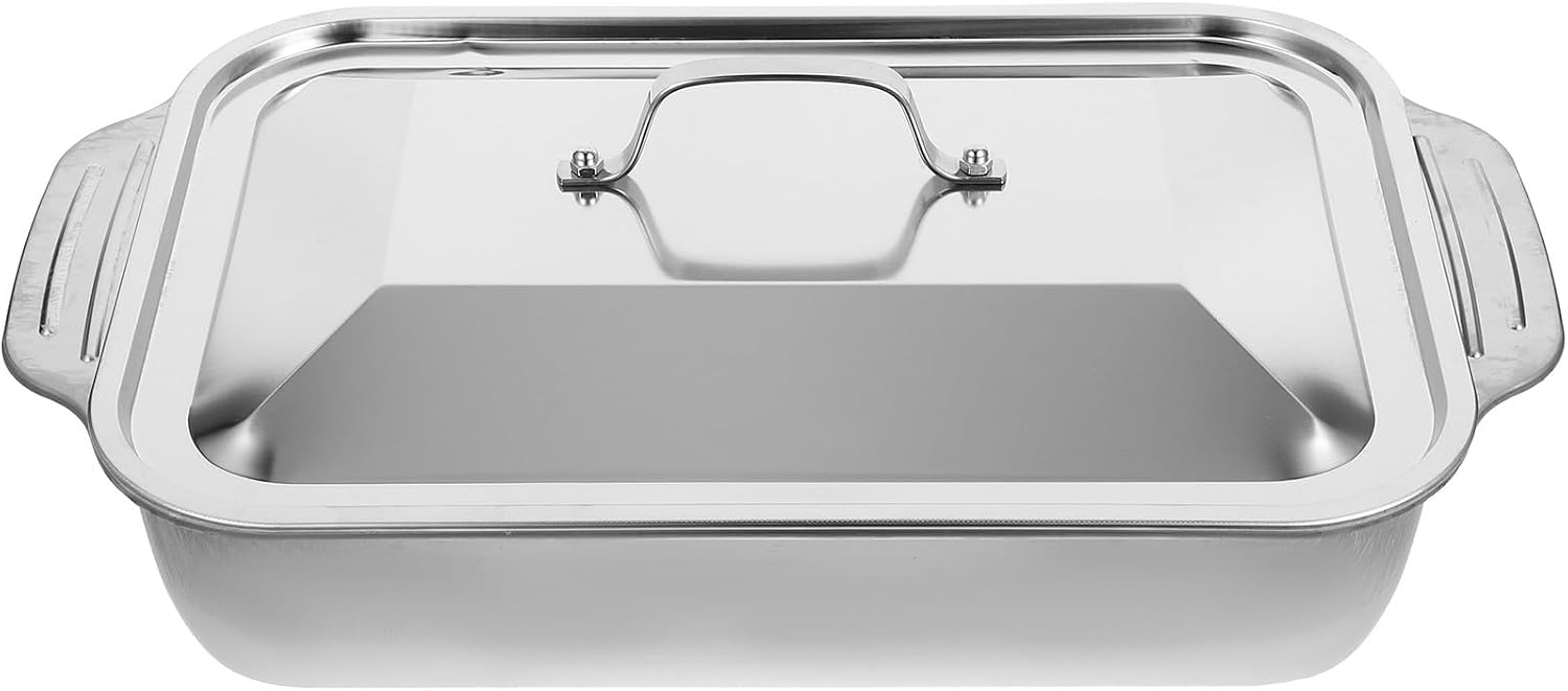 Rectangular Stainless Steel Roasting Fish Pan with Lid for Home Cooking