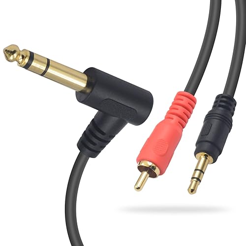 Poyiccot Adaptador de 14 de pulgada a RCA y adaptador de 14 a 0.138 in de audio estéreo y cable divisor en Y compatible con 0.250 in a RCA y