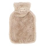 MAIES Sichere wassergefüllte Wärmflasche 800 ml Wärmflaschen mit reinem Naturkautschuk, kuscheliger, Flauschiger Plüsch-Kunstpelz, Grauer Bezug für Rücken, Nacken, Taille, Bein