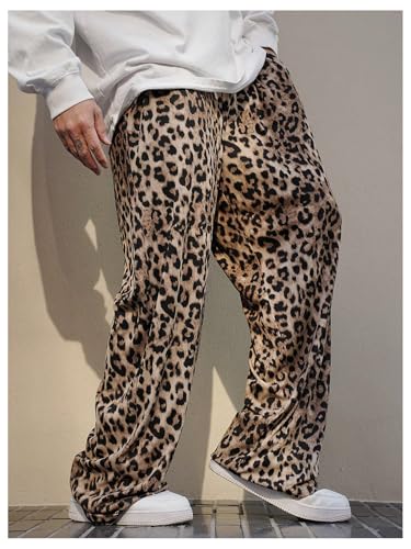 Men's Leopard Cheetah Pants Drawstring Elastic Waist Pants Y2K Straight Wide Leg Trousers3