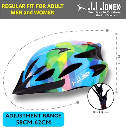 Image of JJ Jonex Adjustable Cycling & Skating Helmet with Detachable Visor | Light Weight | Adjustable Strap with Comfortable Chin Padding | Blue | Medium Size | (Multicolor, Medium)
