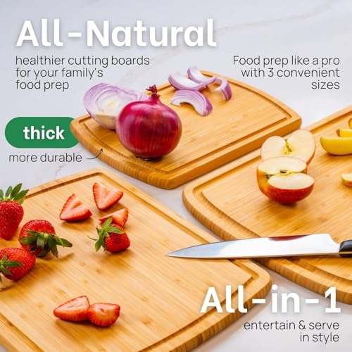 Image of Greener Chef 12-Inch Organic Bamboo Cutting Board - Non-Toxic, Durable, Eco-Friendly Surface for Chopping Meat, Vegetables, Cheese, and More