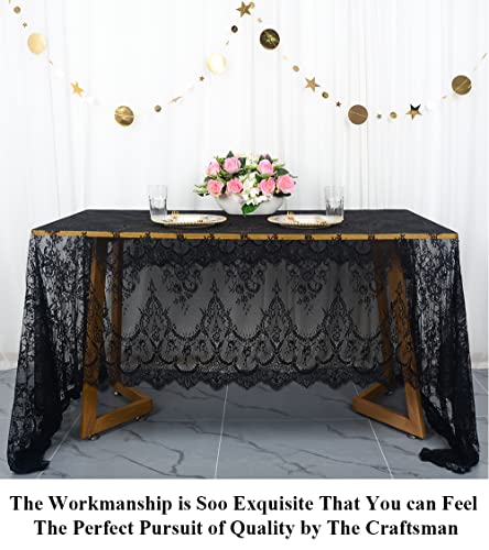 Vintage-Lace-Tablecloth 60X120-Inch 1 Pack Black Lace Rectangle Tablecloth Lace Boho Print Tablecloth Lace Overlay Tablecloth Lace Table Runner Overlay (1, Black) #TOP3
