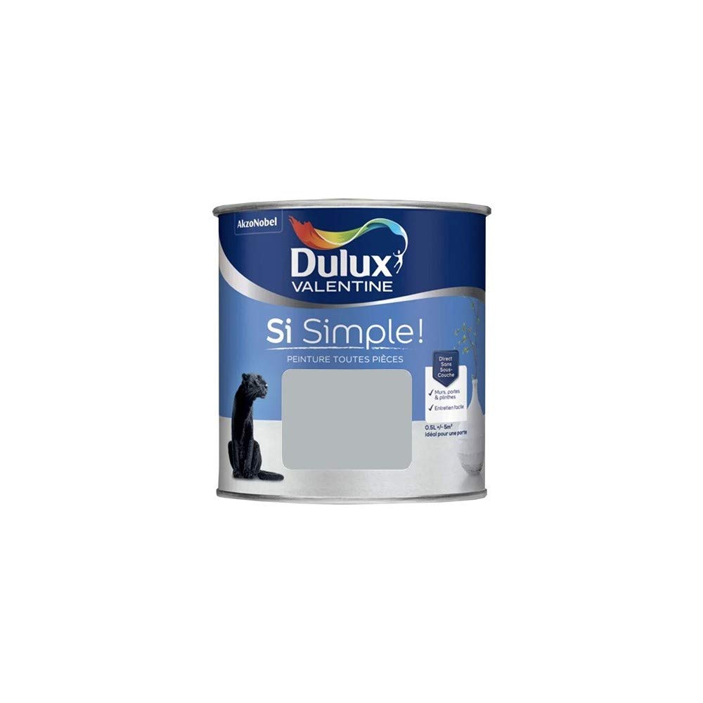 Dulux Valentine Peinture Si Simple Peinture Intérieure Toutes Pièces - Peinture Mur et Plafond, Porte et Plinthe - Couleur : Le Gris Moyen - 0,​5 L