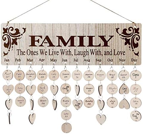 Family Birthday Calendar Board DIY Wooden Birthday Reminder Wall Hanging Calendar Plaque for Mom Dad with 100 Piece Wooden Discs