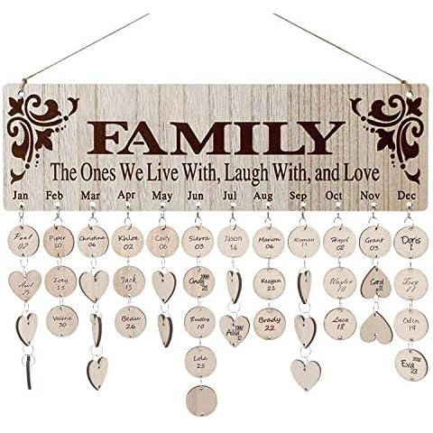 Family Birthday Calendar Board DIY Wooden Birthday Reminder Wall Hanging Calendar Plaque for Mom Dad Christmas Gift with 100 Piece Wooden Discs Cover