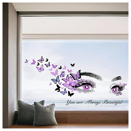 2 Piezas Pegatinas de Pared de Hermosa Chica Ojos Pegatina Mariposa Voladora Calcomanías de Pared Decoración de Flores DIY Arte Vinilo Mural para Pareja Amantes Niñas Dormitorio
