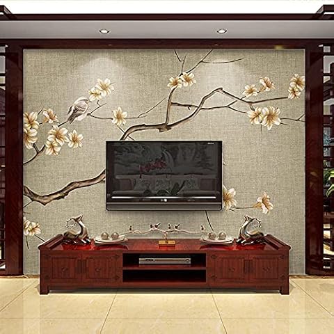 Chinese Style Wallpaper 3D Imitation Linen Flower and Bird Wallpaper Living Room Bedroom TV Background Wall Custom Mural Wall covering-450cmx300cm Cover