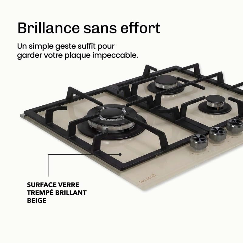 BELDEKO Plaque Gaz 3 Feux 6200W Beige - Marque Française