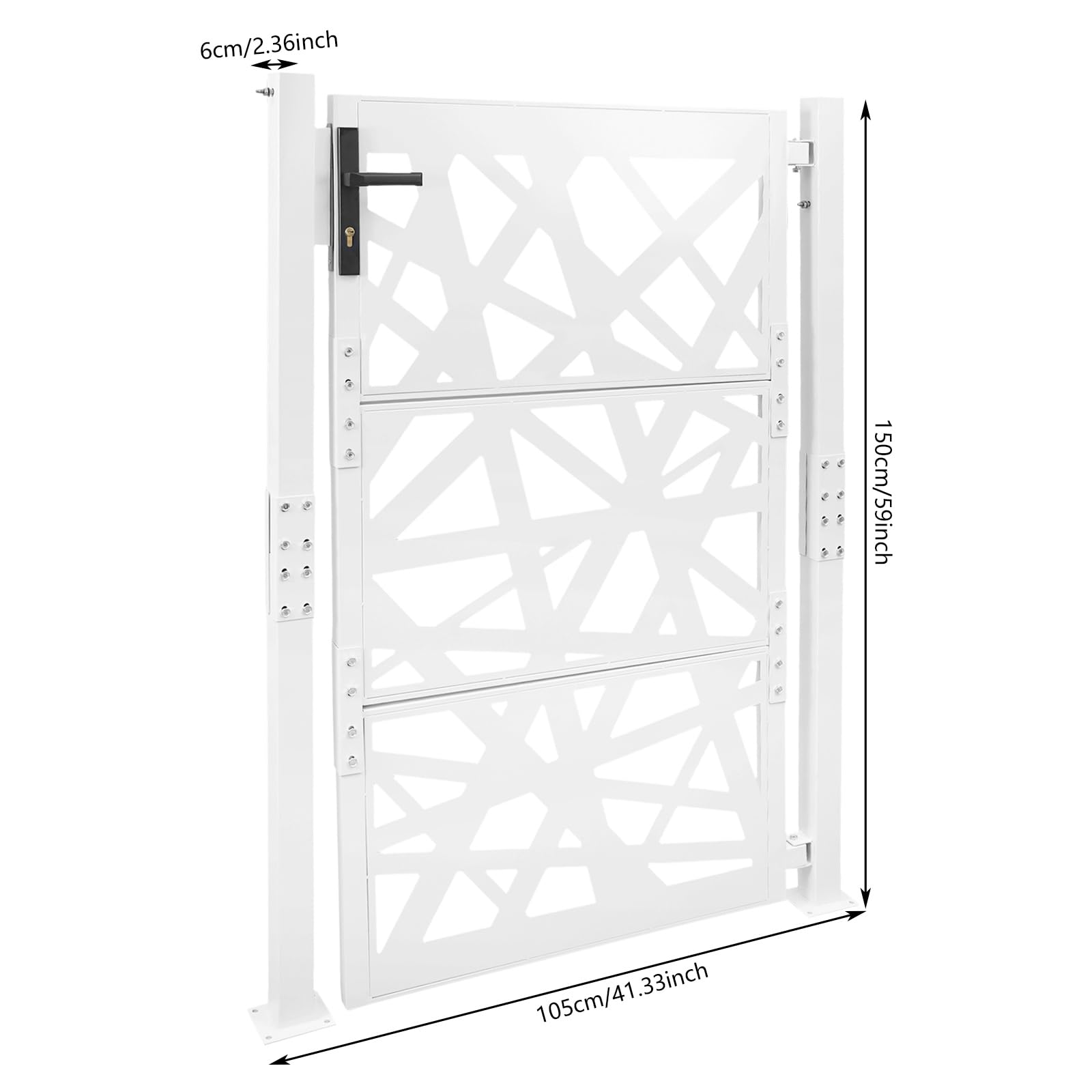Cancello da giardino in acciaio, con serratura a chiave, in metallo, per giardino, cortili, terrazze (bianco, 105 x 150 cm)