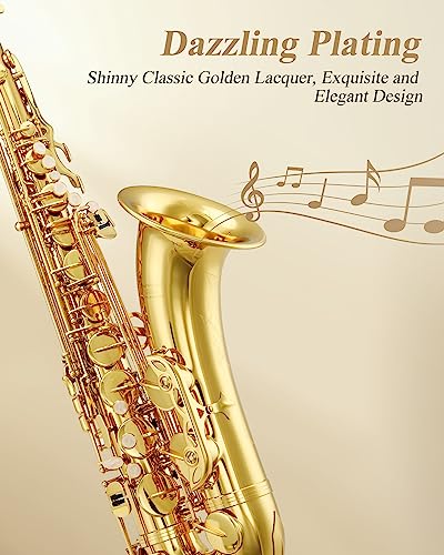 Image of Eastar Tenor Saxophone, B Flat Golden Lacquer Beginner Kit with Cleaning Cloth, Case, Mouthpiece, Neck Strap, Reeds, TS-Ⅱ