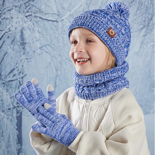 Image of ZOORON Kids Winter Hat Gloves Scarf Set, Girls Boys Hats Beanie with Pom