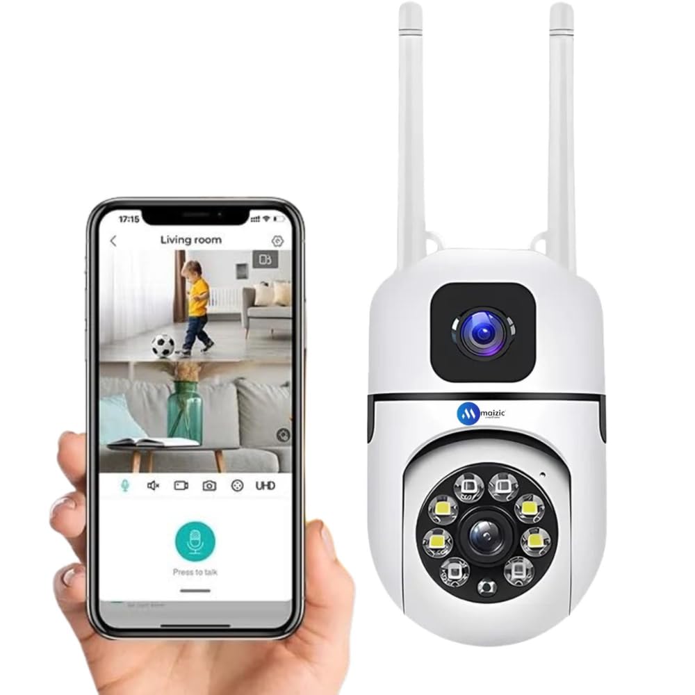Maizic Smarthome Dual Lens/Dual Screen 4+4 MP WiFi CCTV Camera with 1440 Px Full Color Night Vision, Two Way Audio, PTZ Control, Siren, 360° View, Motion Detectio (Dual Lens)-picture-18