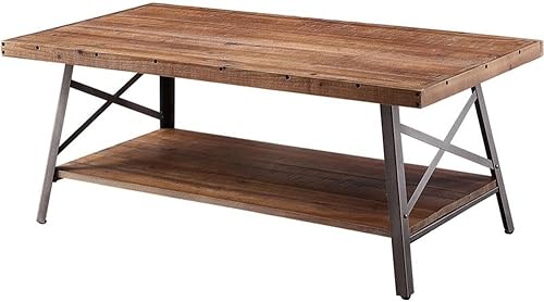 Acme Ikram Mesa de centro rectangular de madera en roble envejecido y negro arenoso